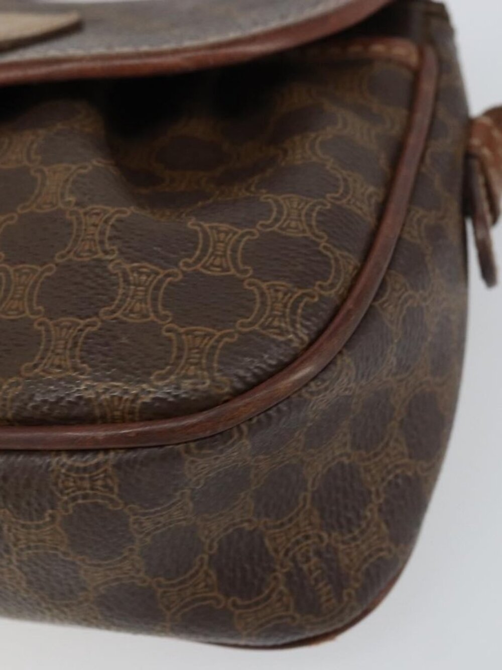 Authentic CELINE Macadam Canvas Shoulder Bag PVC Leather Brown Gold - Picture 6 of 16
